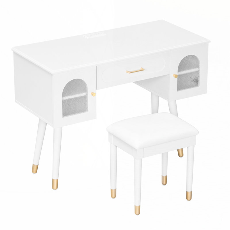 Ensemble de coiffeuse et coiffeuse Elegant, Blanc