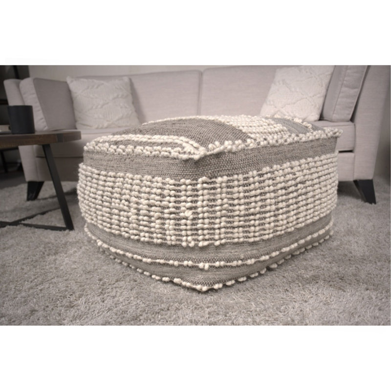 Grand pouf rustique en laine et coton brun