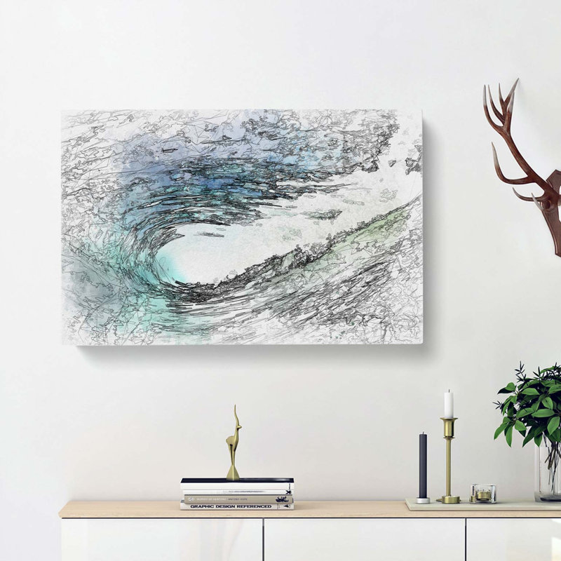 Within The Wave In Blue & Green In Abstract - Wrapped Canvas, 35cm H x 50cm W x 3cm D