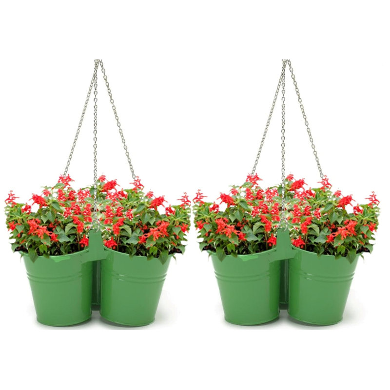 Jardinière suspendue en acier galvanisé émaillé, Vert pomme, H 24 po x l 11 po x P 11 po
