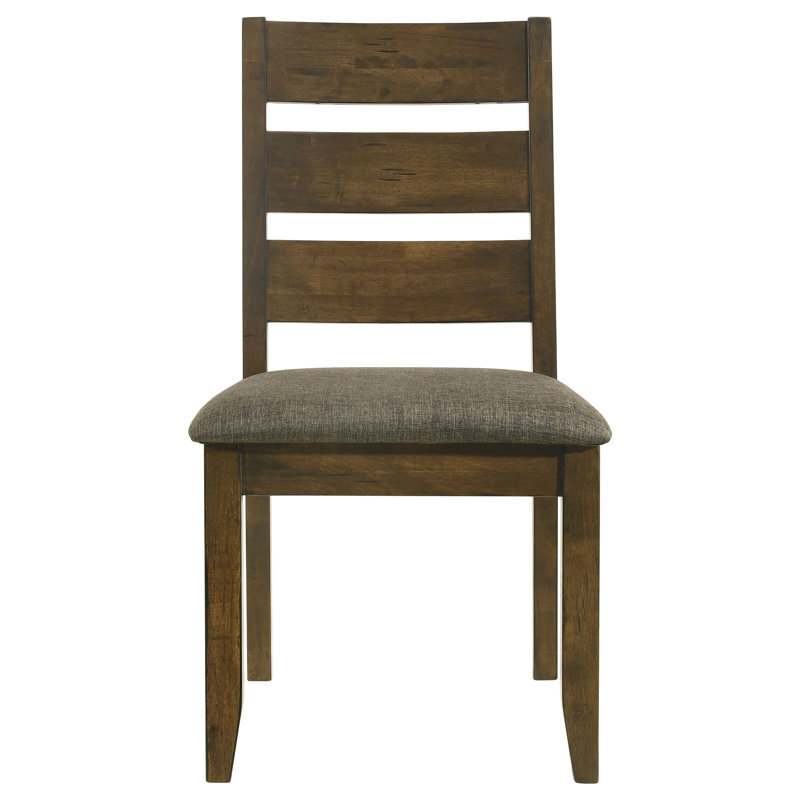 Ensemble de 2 chaises de salle à manger avec dossier à échelle et charme rustique noueux à la noix de muscade, rembourrage de siège brun, coussin rembourré de style maison de campagne