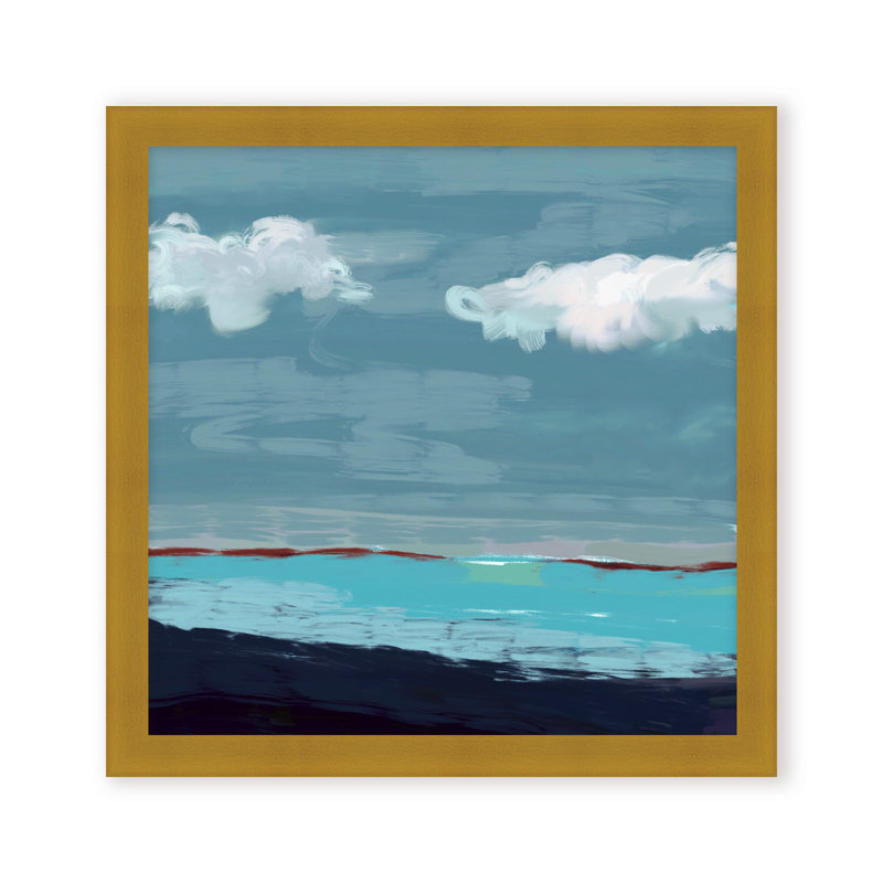 Coastal Retreat Radiant Horizons: Abstract Seascape, 16" H x 16" W x 1.125" D, Framed Print, Gold