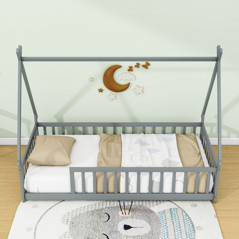 Lit simple en bois en forme de tipi en forme de tente, gris