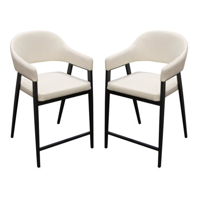 Arie Counter Height Chair Set Of 2, Cream White Polyester, Black Legs