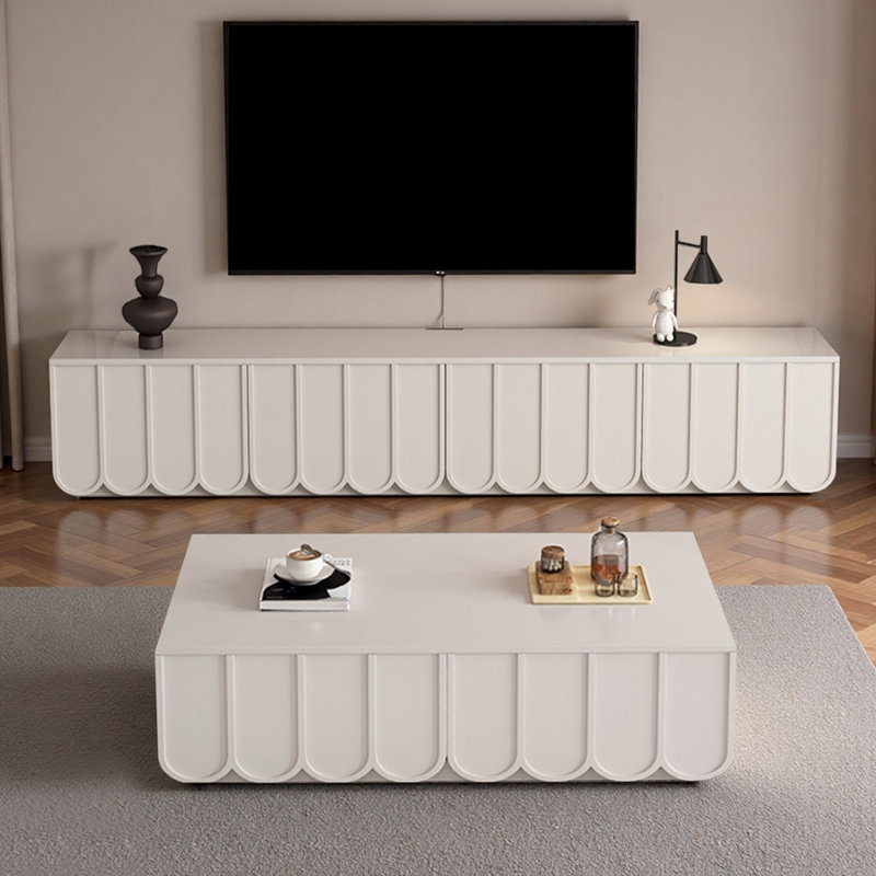 Meuble télé et table basse en bois de style français, Crème