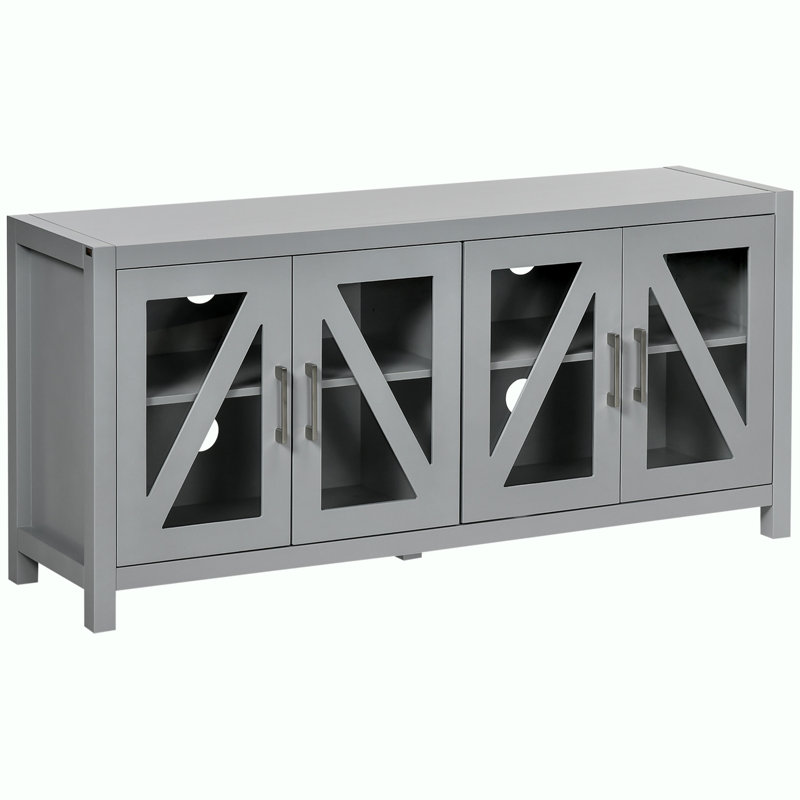Storage Wood Console Table with 4 Glass Doors, Gray