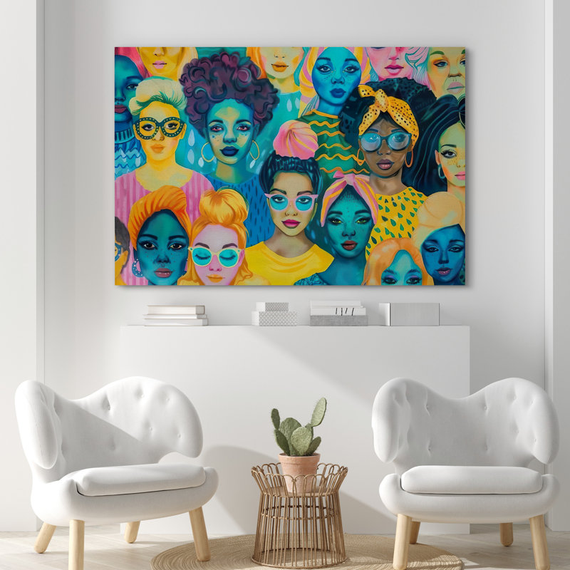 «Pop Urban Street Yellow Blue Girls», Portrait Vibrant Colorful, Toile tendue, H 12 po x l 18 po