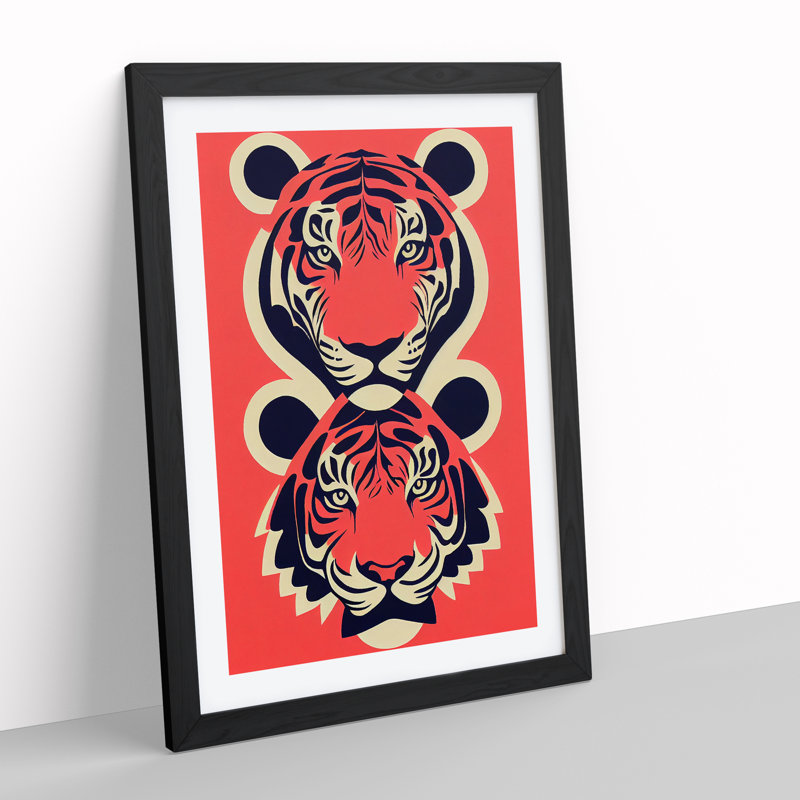 Two Tiger Heads - Single Picture Frame Print, Black , 46cm H x 34cm W x 2cm D