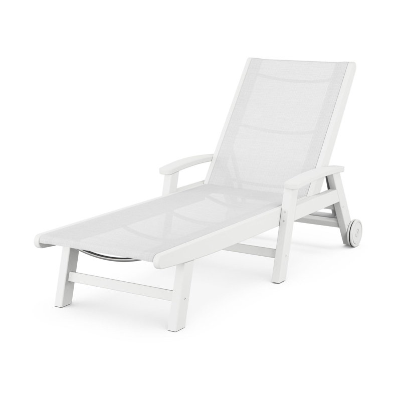 POLYWOOD Coastal Chaise with Wheels, White, White