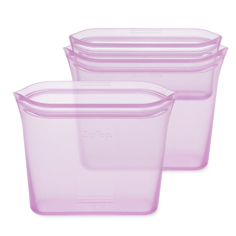 Zip Top Reusable Food Storage Bags | 3 Bag Set [Lavender] | Microwave, Dishwasher and Freezer Safe, Lavender
