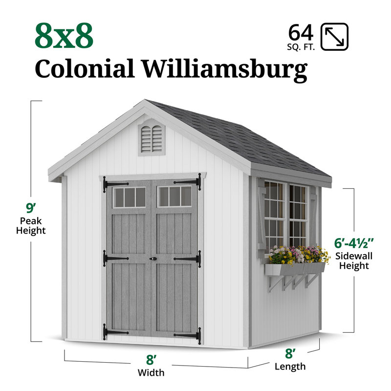 Colonial Williamsburg Outdoor Wood Storage Shed, 8' W x 8' D, Yes