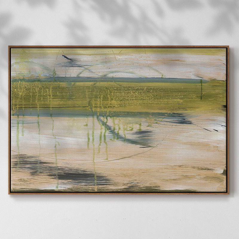 Réflexions aquatiques I, Pas de tapis, Toile encadrée noyer flottant, H 17 po x l 25 po x P 2 po