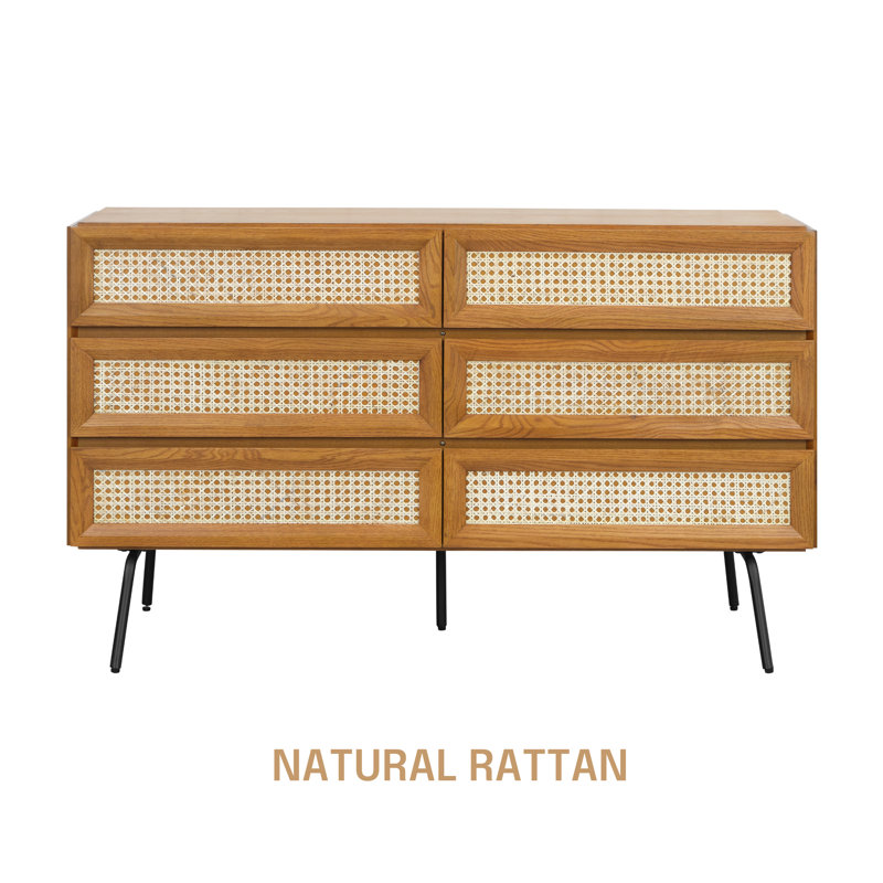 NTC Lulu Dresser Storage Cabinet with Natural Rattan, Modern Vertical Chest of Drawers, Stylish Bedroom, Mid-Century Style Organizer for Clothes and Accessories, Easy Assembly