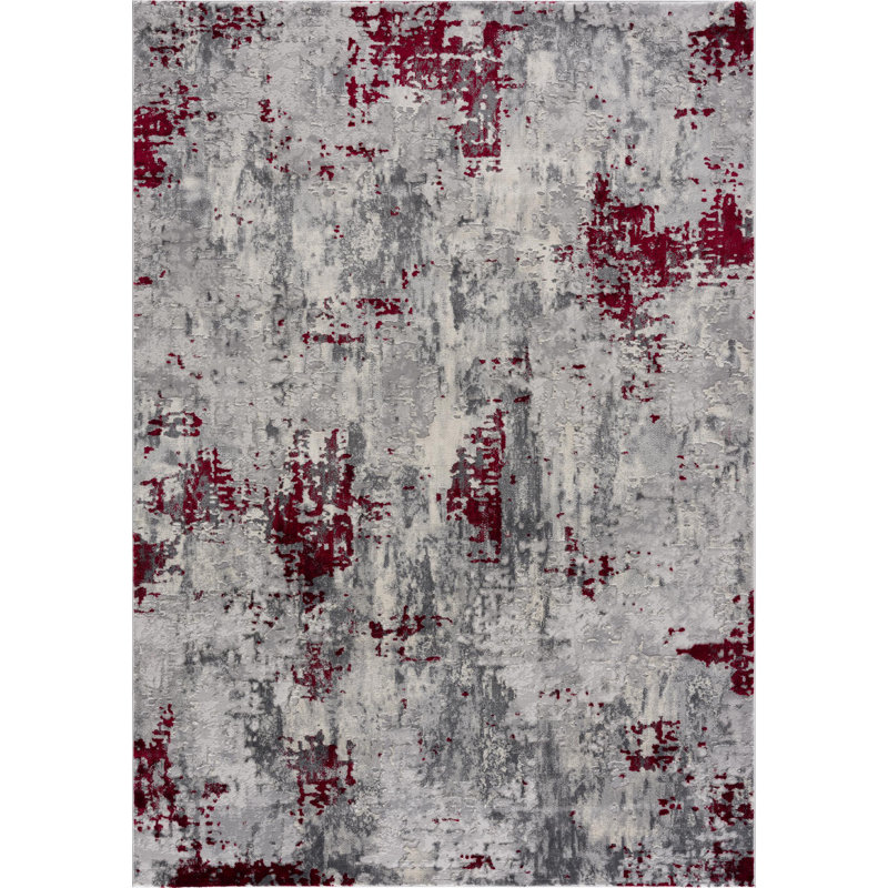 Tapis à motif abstrait rouge / gris 7 pi x 10 pi (6 pi 6 po x 9 pi 6 po) Elara de Branch Branch
