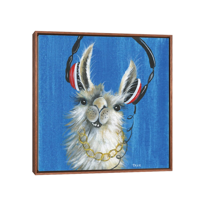 Llama Jammin '- reproduction d'art, H 37 po x l 37 po x P 1,5 po, Toile avec cadre en bois classique, Aucun mat