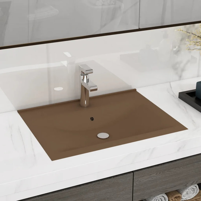 Lavabo de luxe avec trou pour robinet vidaXL en céramique mat 23,6 x 18,1 po, Rose