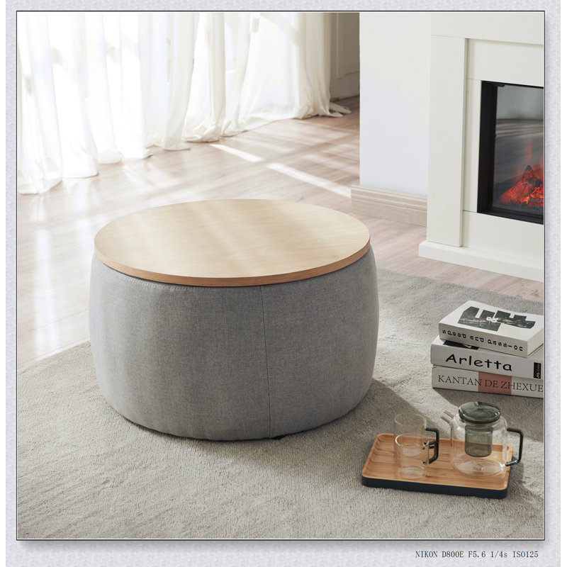 Round Storage Ottoman, 2 in 1 Function, Work as End table and Ottoman