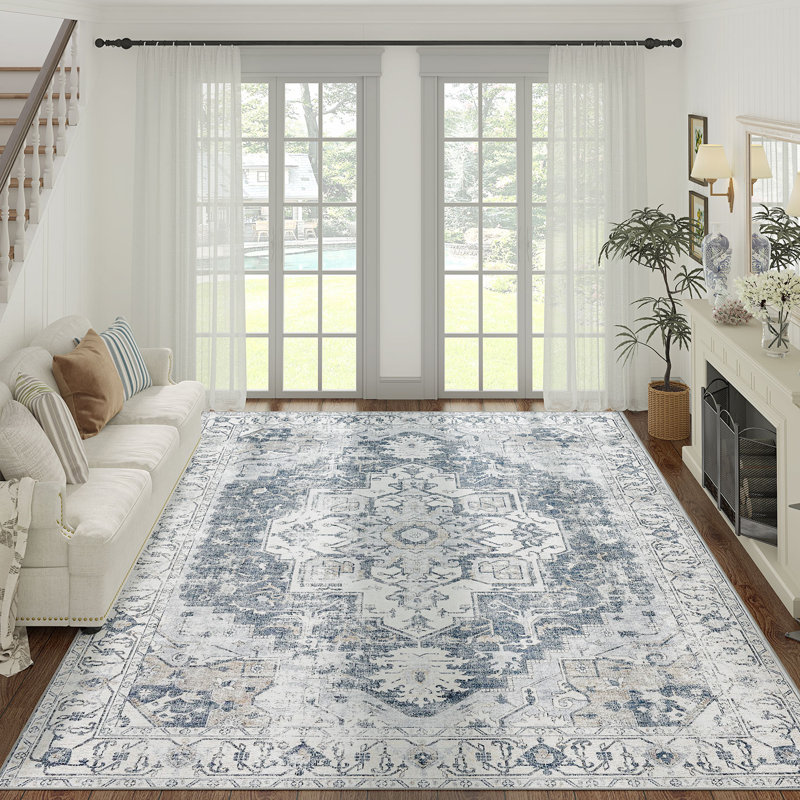 Tapis intérieur lavable Mishine Mashine, Rectangle 8 pi x 10 pi, Gris