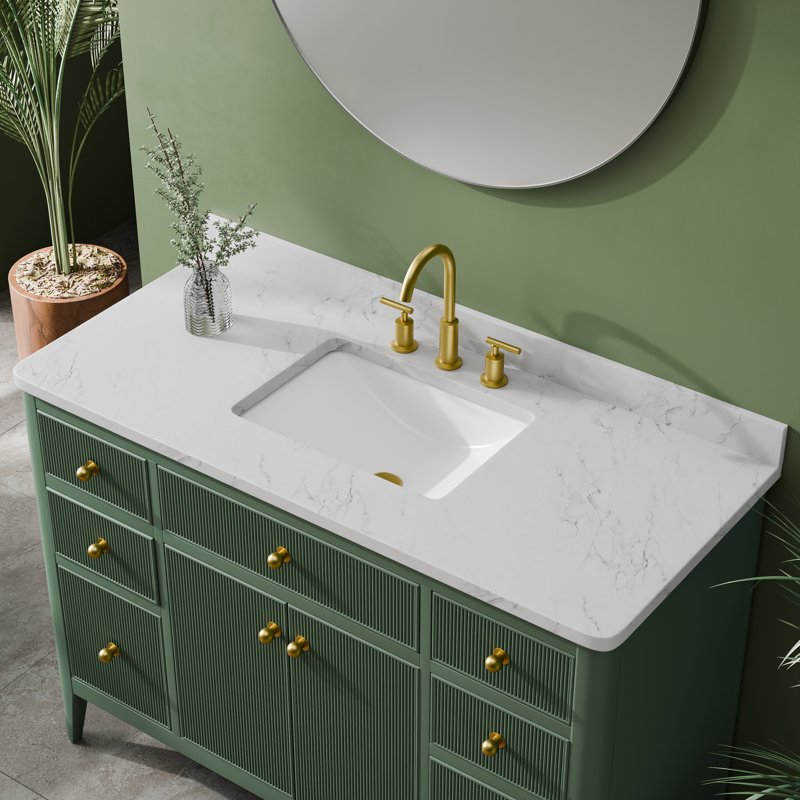 48'' Freestanding Single Sink Bathroom Vanity With Fluted Front, Soft-Close Drawers, Solid Wood Construction & Engineered Marble Top – Fully Assembled