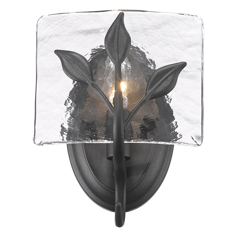 1-Light Vanity Light in with Hammered Water Glass, Natural Black