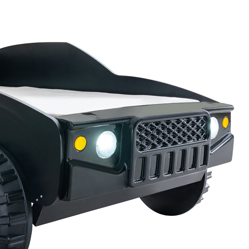Lit simple moderne de style moderne de style Jeep rapide avec finition ultrabrillante veilleuses à DEL sur les phares, structure métallique, finition noire
