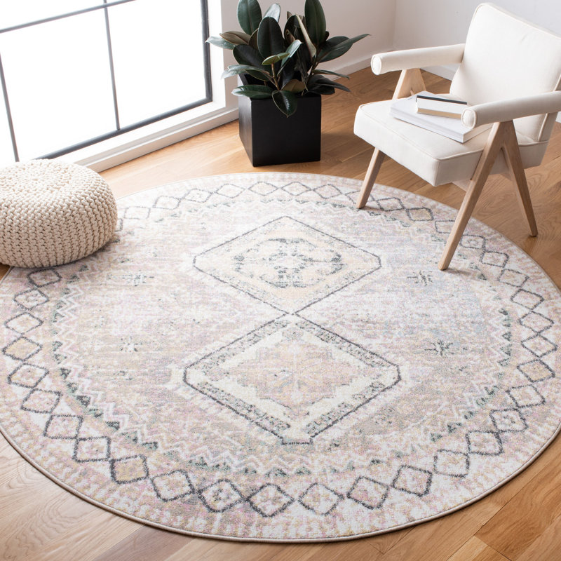 Adda Southwestern Gray/Ivory Indoor/Outdoor Area Rug, Round 6'7"