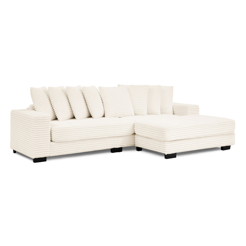 Canapé-lit convertible en L beige à 3 places revêtu de velours côtelé avec structure en bois massif, modulaire confortable et modulaire à assembler pour une installation facile