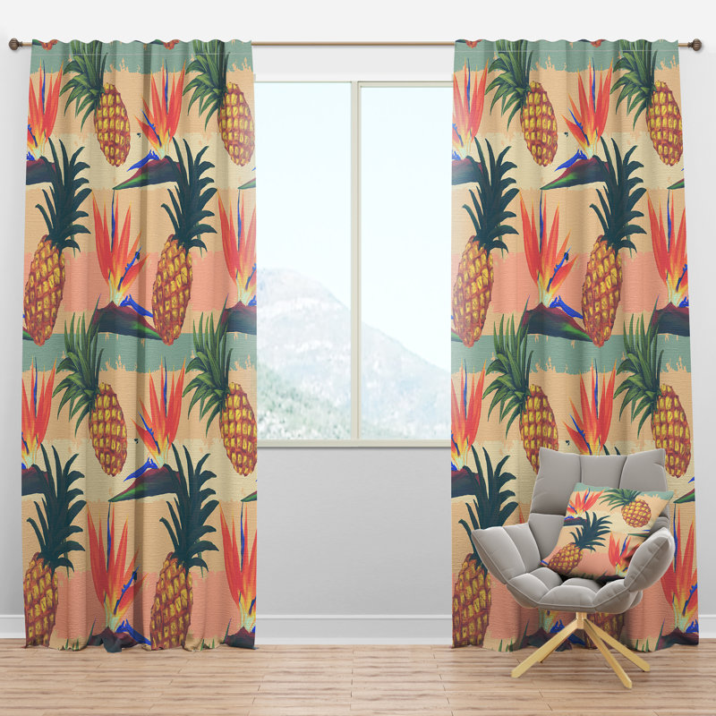 Panneau de rideau simple semi-diaphane avec passe-tringle Tropical, l 52 po x L 63 po