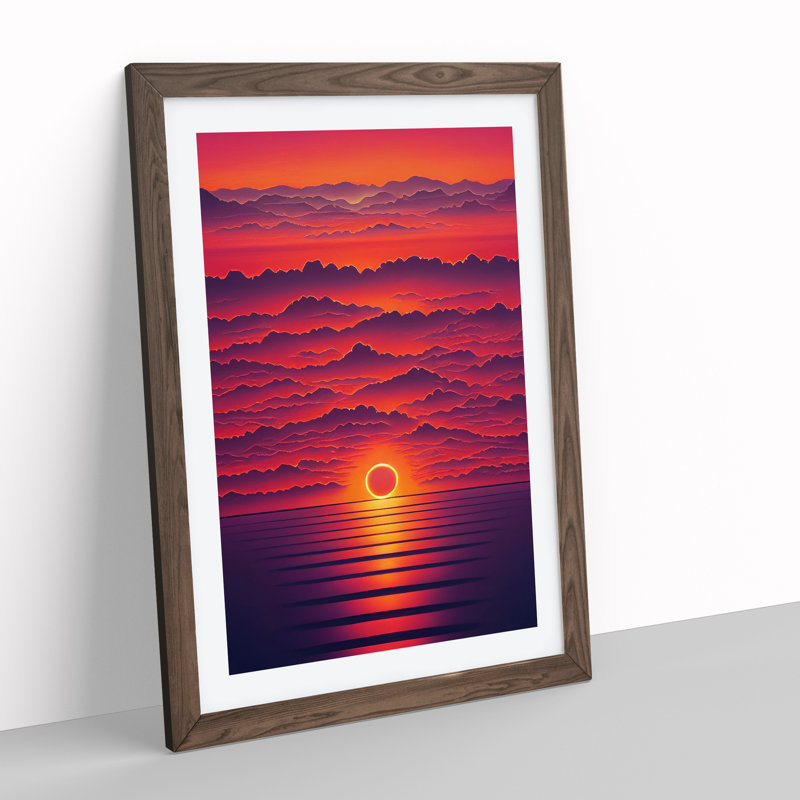 Powerful Ocean Sunset - Wall Art, 36cm H x 27cm W, Walnut Framed, White