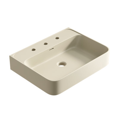 Vasque à poser LORAN 61 cm (24 po) en marbre artificiel avec 3 trous de robinetterie, sans robinetterie ni meuble, beige