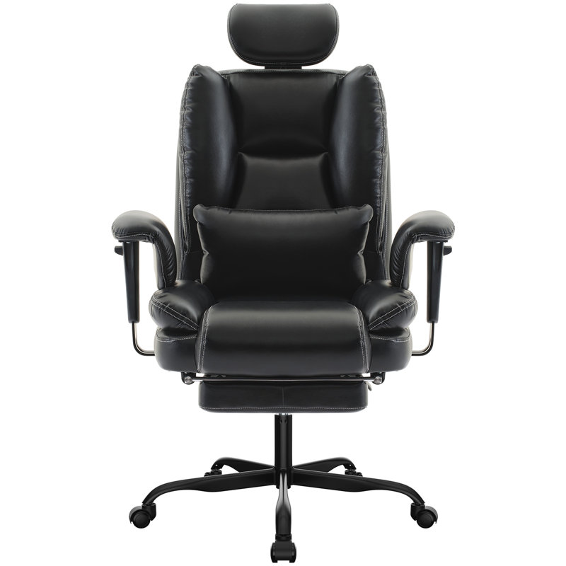 Chaise de bureau ergonomique en cuir Pu avec support lombaire et dossier haut, chaise ergonomique avec appui-tête relevable
