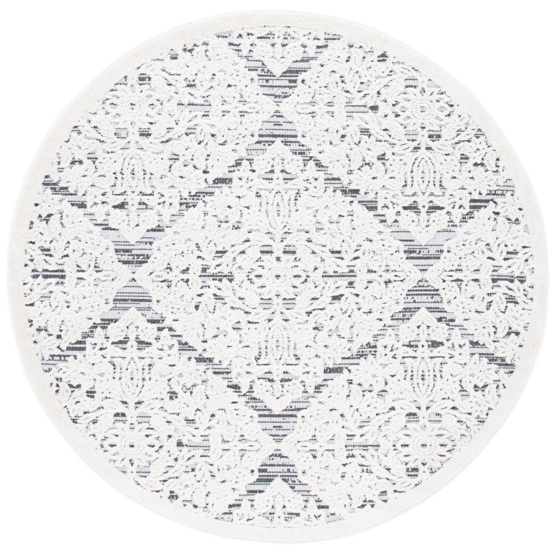 Areena Geometric Ivory/Gray Indoor / Outdoor Area Rug, Round 6'7"