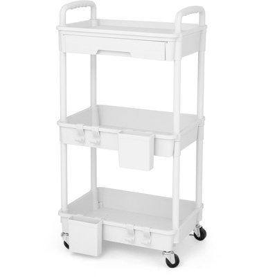 3 Tier Rolling Utility Cart With Drawer,Storage Cart,Rolling Cart Storage Organizer With Iron Wheels