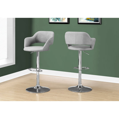 Tabouret de bar à hauteur ajustable en tissu gris - métal, base pivotante en métal de style contemporain