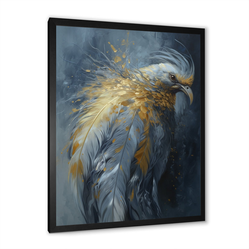 Kamaira Gold Boho Chic Feathers III sur toile, Cadre photo noir, H 20 po x l 12 po x P 1 po
