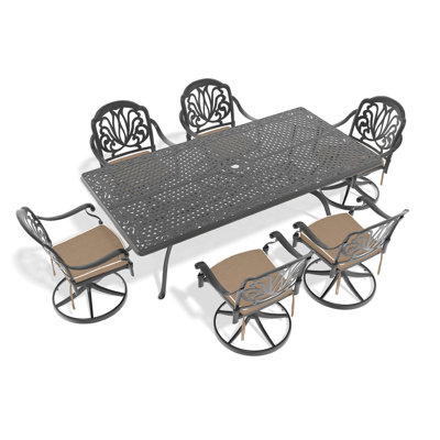 6 chaises toutes saisons avec chaises en aluminium et table rectangulaire - 7 chaises ergonomiques pour l'extérieur: 6 chaises pivotantes, support