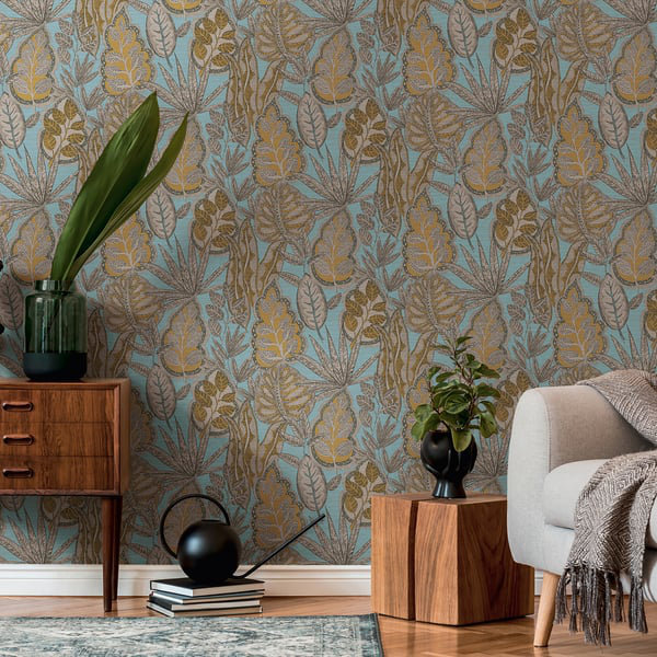 Galerie Flourish Blue Tree Leaf Wallpaper FL61114, Blue