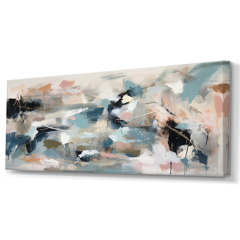«Grey and Blue Vivid Waves», art mural abstrait, Toile tendue, H 28 po x l 60 po x P 1,5 po