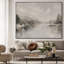 Très grand art mural imprimé sur toile - Paysage de lac gris brumeux, décor de chambre minimaliste - "Assemblage requis (cadre non fini)"-130840112