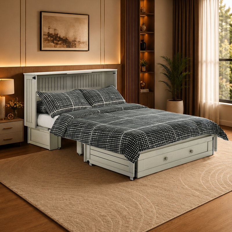 Lit escamotable Daisy de Night & Day Furniture avec matelas en mousse mémoire de 15 cm, format Queen, blanc vintage