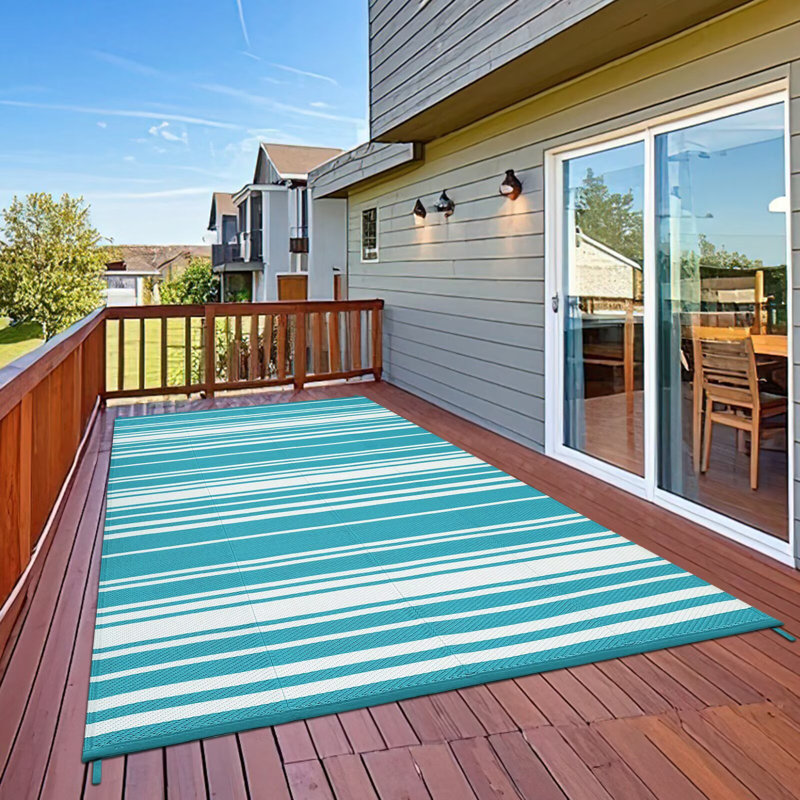 Waterproof Outdoor Rug Reversible Plastic Straw Rug, Outdoor Large Camping Rug for Patio, Modern Striped RV Carpet, Outside Floor Mats