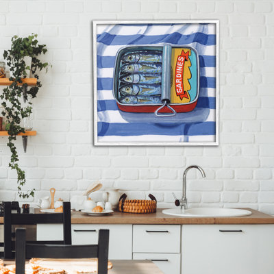 Estampe sardine sur toile rayée, design par Kate Jarvik Birch