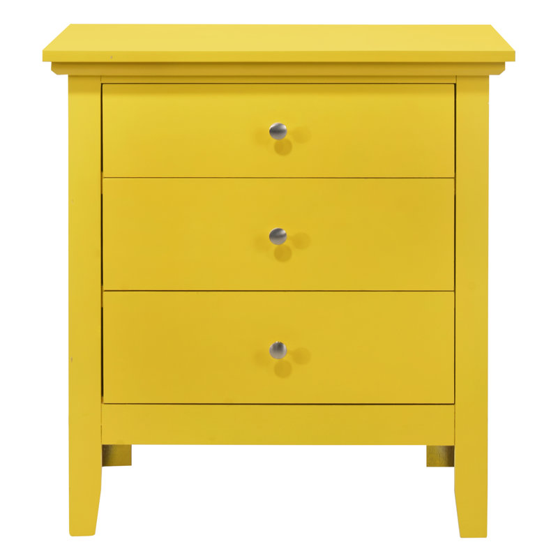 Table de chevet 3 tiroirs Hammond, jaune, Jaune