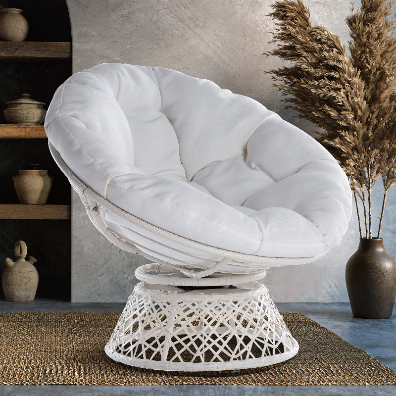 Fauteuil d'appoint pivotant avec coussin extra épais Ariyelle Papasan pour un confort ultime, 37.60" W × 34.28" D × 30.42" H