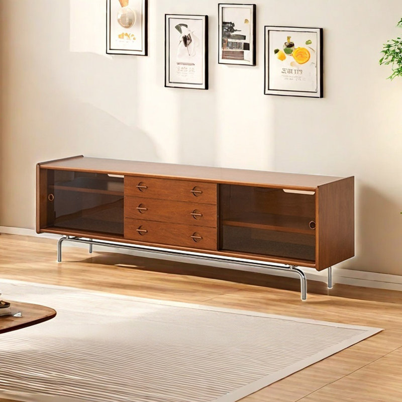 Solid Wood TV Cabinet Tri-Zone Storage