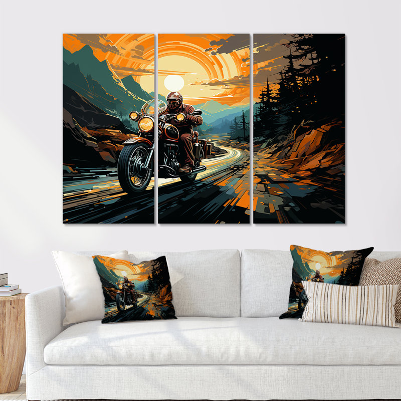 Expressionniste, tour de moto I - ensemble d'art mural moto, Toile tendue, H 40 po x l 60 po x P 1 po