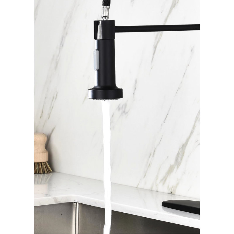 Matte Black Pull Down Kitchen Faucet, Stainless Steel Build, 360 Rotating Nozzle, Two Water Output Settings For Versatile Work Spring Loaded Faucet In Black, Steel, Applications
