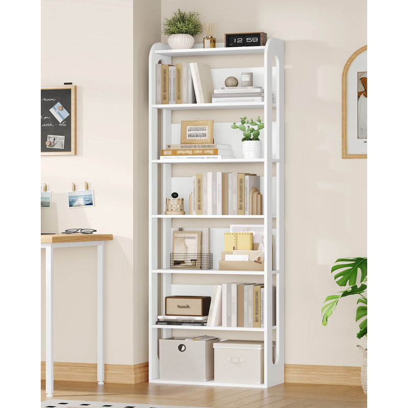 Bookcase, 6-Tier/7-Tier Bookshelf, Storage Shelving Unit, White Wooden Standing Shelf with Open Compartments, for Living Room, Home Office, Dinning Room, 24 × 60 × 181.4 cm, White 