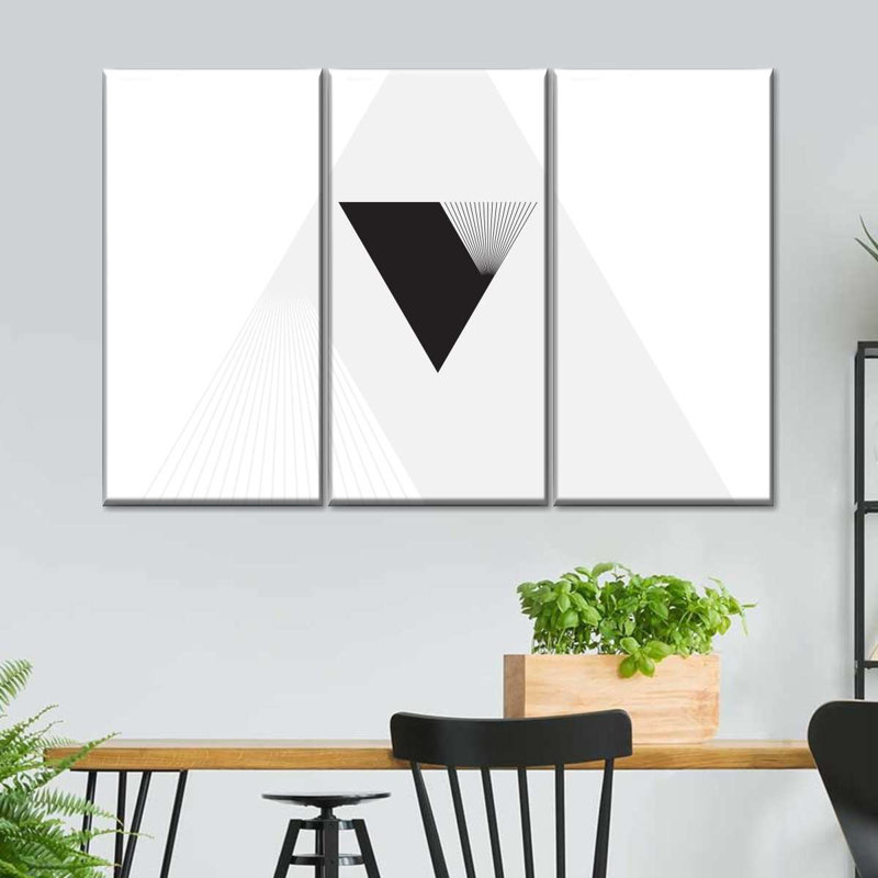 Abstract Geometric Abstract Triangle On Canvas 3 Pieces Set, 24" H x 38" W x 1.25" D