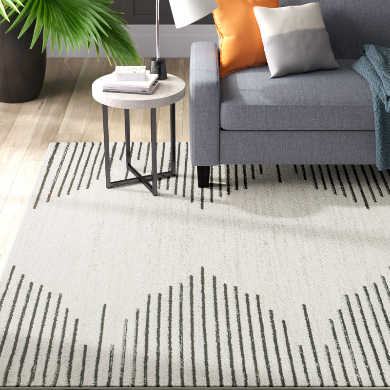 Damarcus Geometric Cream/Black/Gray Area Rug, Rectangle 7'10" x 10', Jute